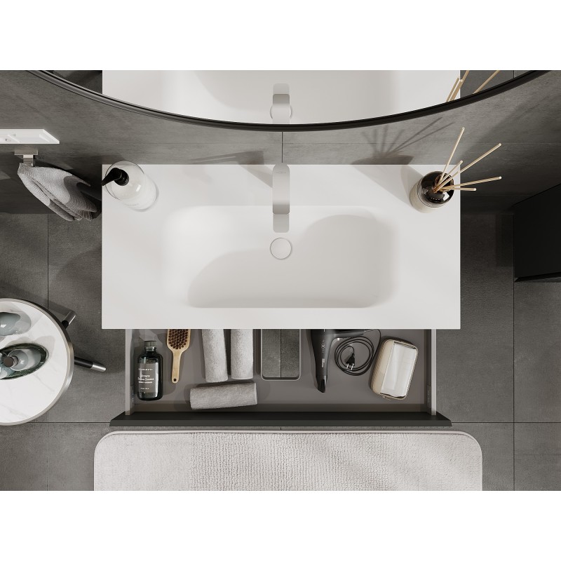Mexen Rivel meuble de salle de bains 100 cm avec lavabo Vela, 2 tiroirs, rainuré, graphite mat/blanc mat -