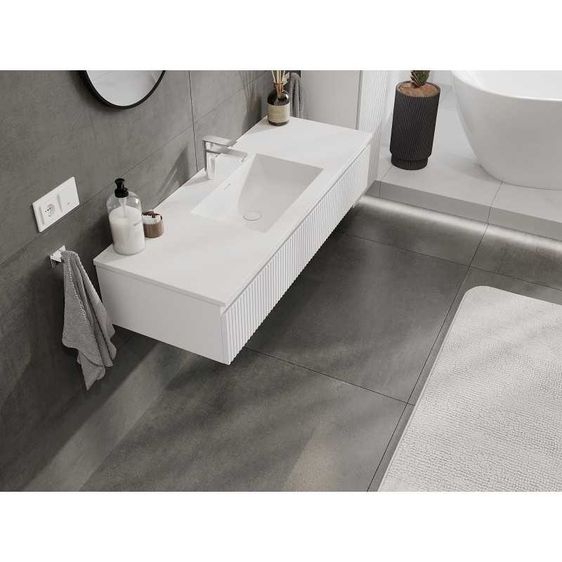 Mexen Rivel 120 cm vannitoakapp Otise valamuga, 1 sahtel, laineline, valge matt - 91A20-12023-1-BF01-W18M01