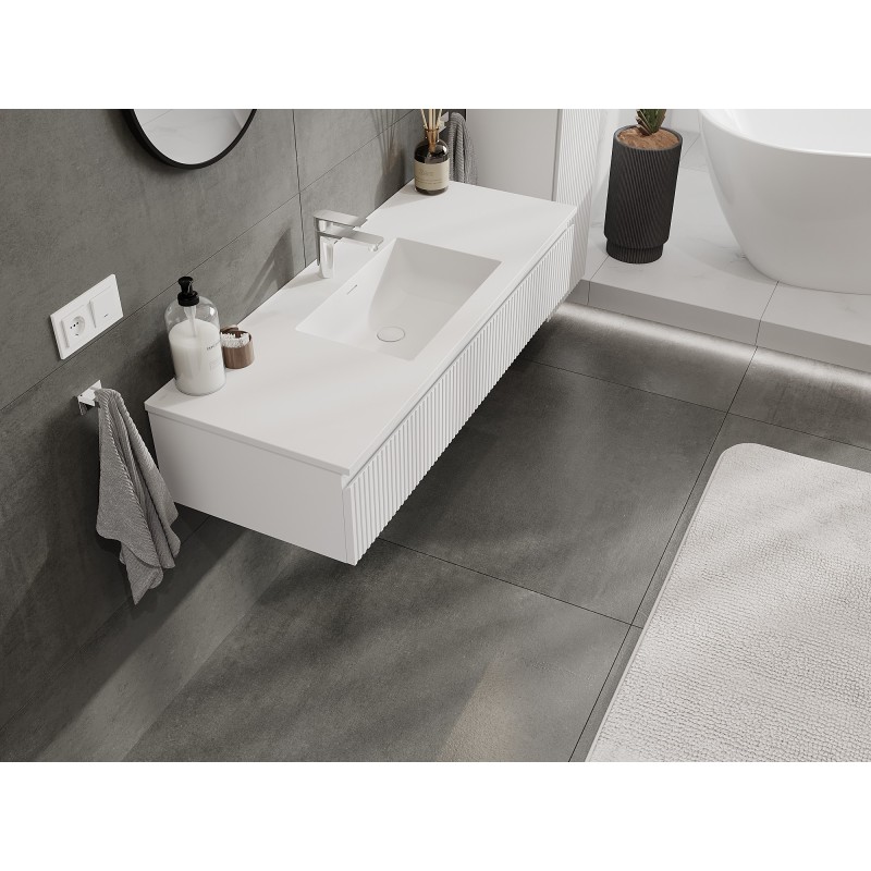 Mexen Rivel meuble de salle de bain 120 cm avec lavabo Otis, 1 tiroir, rainuré, blanc mat - 91A20-12023-1-BF01-W18M01