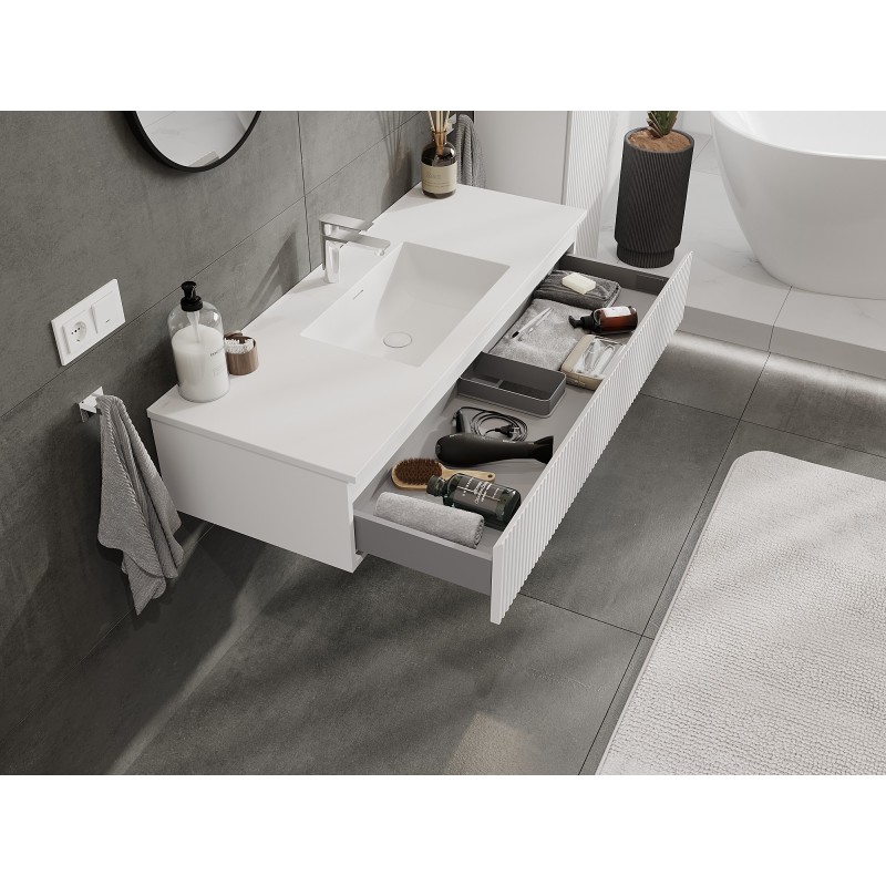 Mexen Rivel mobile bagno 120 cm con lavandino Otis, 1 cassetto, scanalato, bianco opaco - 91A20-12023-1-BF01-W18M01