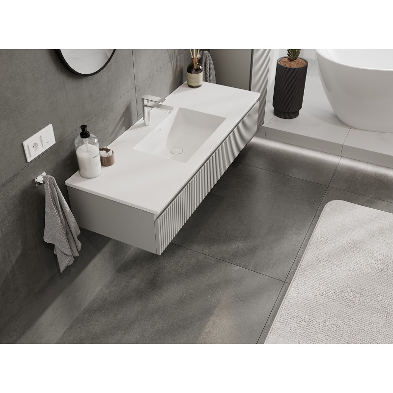 Mexen Rivel badkamerkast 120 cm met wastafel Otis, 1 lade, gegroefd, grijs mat/wit mat - 91A20-12023-1-BF62-W18M01