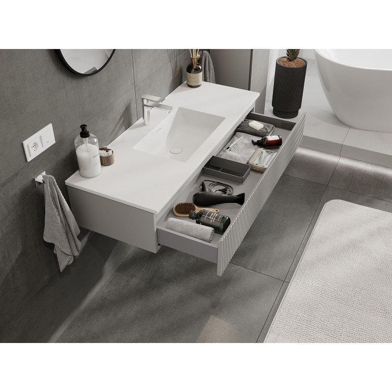 Mexen Rivel badkamerkast 120 cm met wastafel Otis, 1 lade, gegroefd, grijs mat/wit mat - 91A20-12023-1-BF62-W18M01