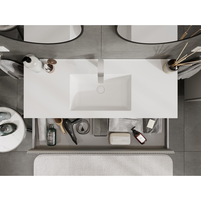 Mexen Rivel armoire de salle de bains 120 cm avec lavabo Otis, 1 tiroir, rainuré, gris mat/blanc mat
