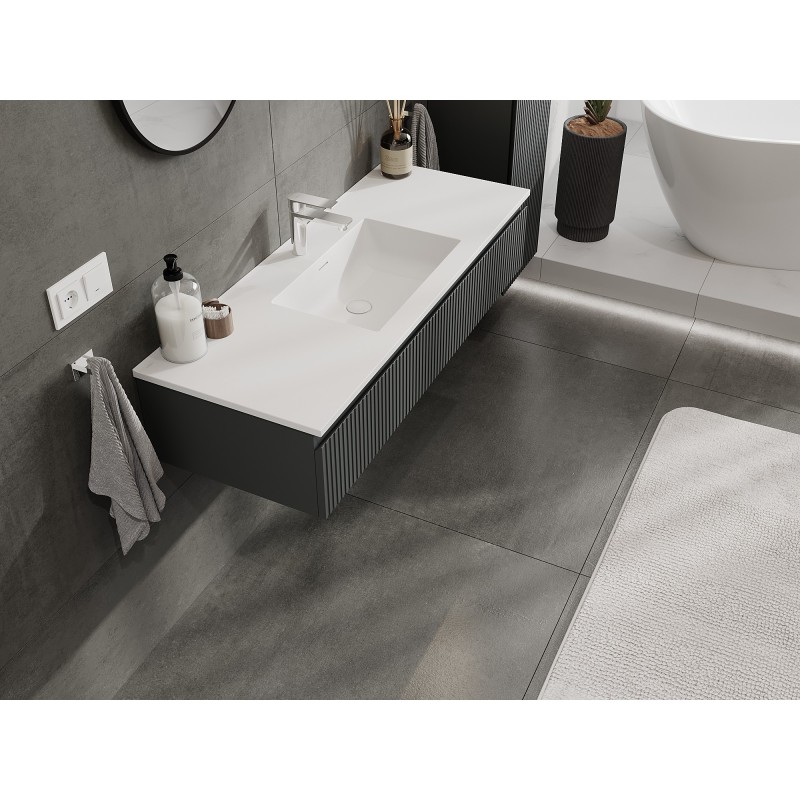 Mexen Rivel armoire de salle de bain 120 cm avec lavabo Otis, 1 tiroir, rainurée, graphite mat/blanc mat -