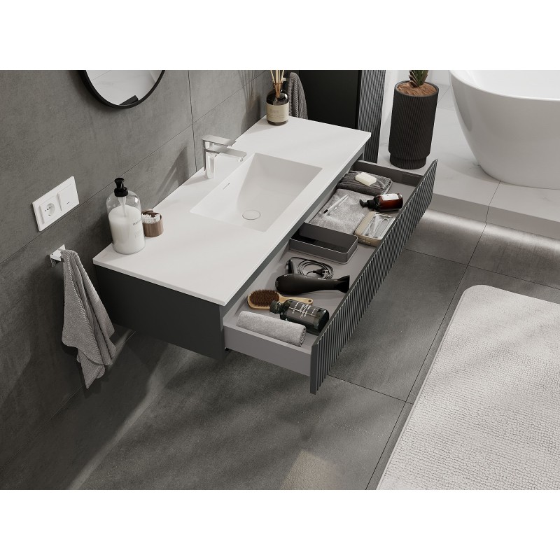 Mexen Rivel szafka łazienkowa 120 cm z umywalką Otis, 1 szuflada, ryflowana , grafit mat/biała mat - 91A20-12023-1-BF66-W18M0