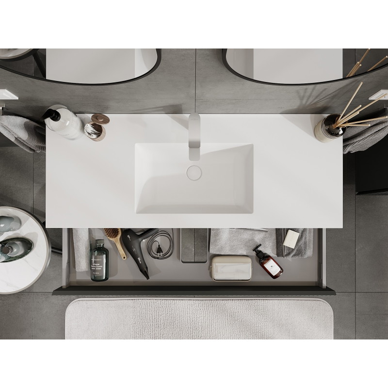 Mexen Rivel bathroom cabinet 120 cm with sink Otis, 1 drawer, fluted, matte graphite/white matte - 91A20-12023-1-BF66-W18M0