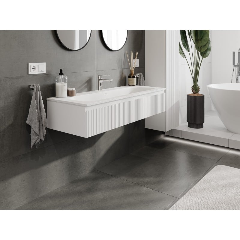 Mexen Rivel szafka łazienkowa 120 cm z umywalką Vela, 1 szuflada, ryflowana , biała mat - 91A20-12023-1-BF01-W23M01