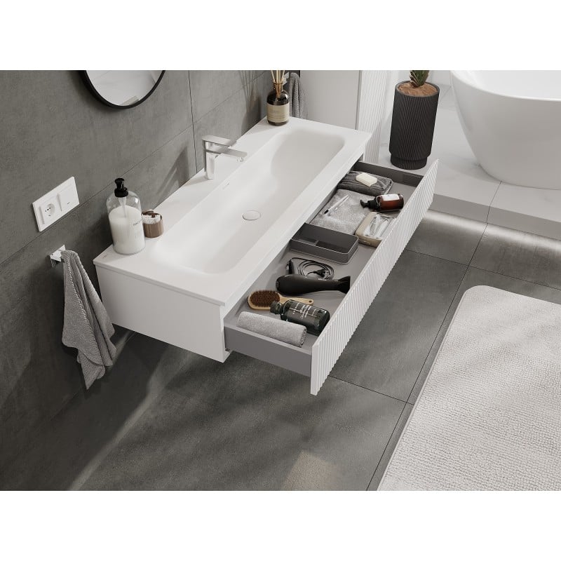 Mexen Rivel szafka łazienkowa 120 cm z umywalką Vela, 1 szuflada, ryflowana , biała mat - 91A20-12023-1-BF01-W23M01