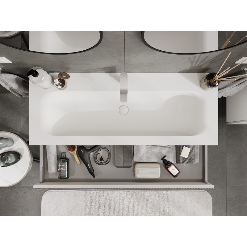 Mexen Rivel mueble de baño de 120 cm con lavabo Vela, 1 cajón, acanalado, blanco mate - 91A20-12023-1-BF01-W23M01