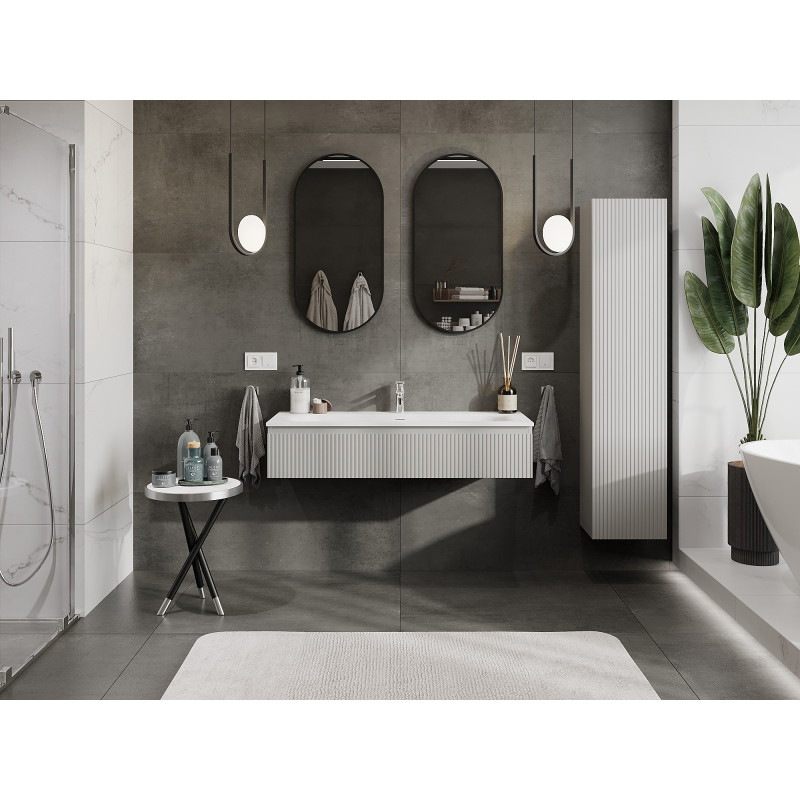Mexen Rivel armoire de salle de bain 120 cm avec lavabo Vela, 1 tiroir, rainurée, gris mat/blanc mat