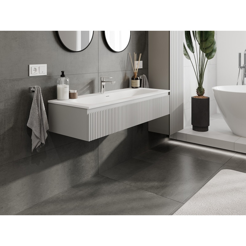 Mexen Rivel armoire de salle de bain 120 cm avec lavabo Vela, 1 tiroir, rainurée, gris mat/blanc mat