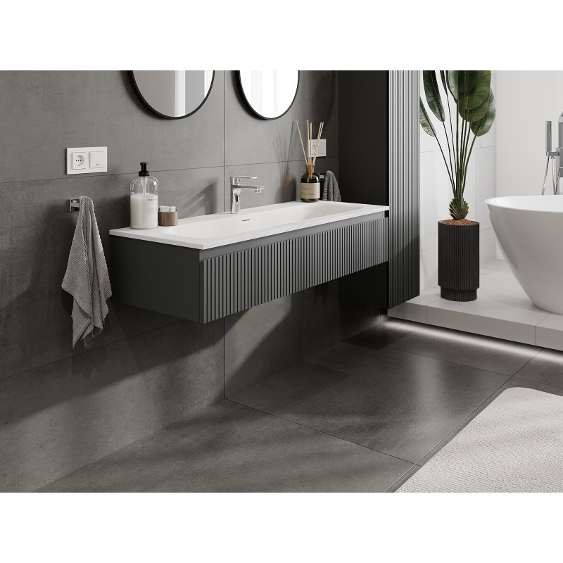 Mexen Rivel szafka łazienkowa 120 cm z umywalką Vela, 1 szuflada, ryflowana , grafit mat/biała mat - 91A20-12023-1-BF66-W23M0
