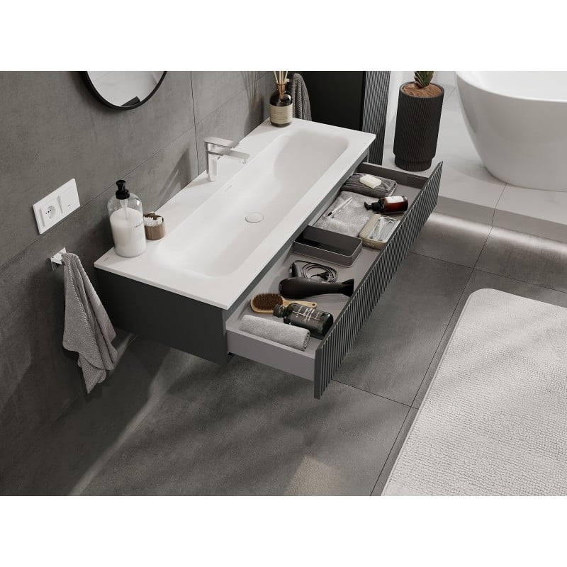 Mexen Rivel szafka łazienkowa 120 cm z umywalką Vela, 1 szuflada, ryflowana , grafit mat/biała mat - 91A20-12023-1-BF66-W23M0