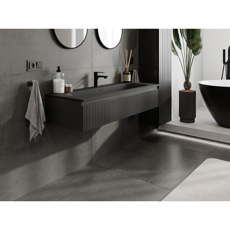 Mexen Rivel armario de baño 120 cm con lavabo Vela, 1 cajón, acanalado, negro mate - 91A20-12023-1-BF71-W23M71