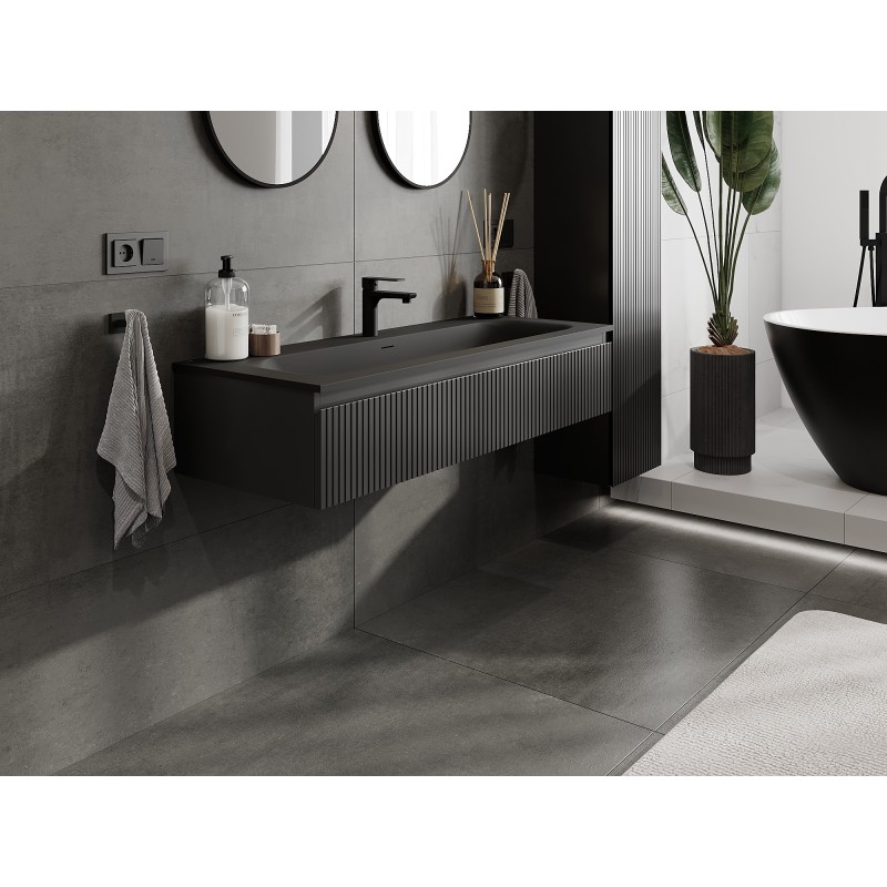 Mexen Rivel mueble de baño 120 cm con lavabo Vela, 1 cajón, ranurado, negro mate - 91A20-12023-1-BF71-W23M71
