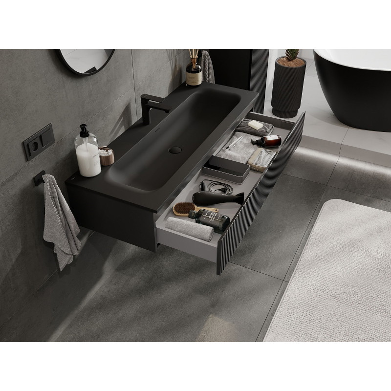 Mexen Rivel armario de baño 120 cm con lavabo Vela, 1 cajón, acanalado, negro mate - 91A20-12023-1-BF71-W23M71