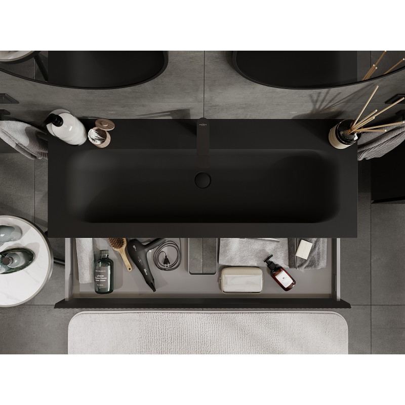 Mexen Rivel mobiletto da bagno 120 cm con lavabo Vela, 1 cassetto, scanalato, nero opaco - 91A20-12023-1-BF71-W23M71
