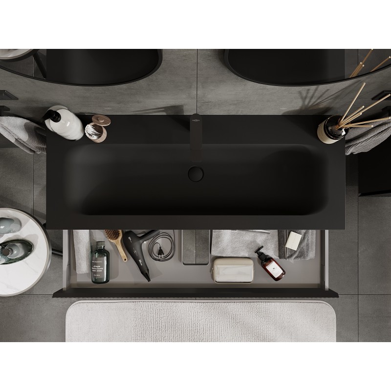 Mexen Rivel mueble de baño 120 cm con lavabo Vela, 1 cajón, ranurado, negro mate - 91A20-12023-1-BF71-W23M71
