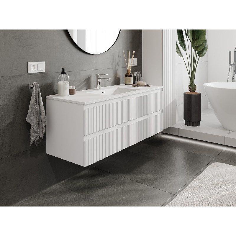 Mexen Rivel szafka łazienkowa 120 cm z umywalką Otis, 2 szuflady, ryflowana , biała mat - 91A20-12047-2-BFF01-W18M01