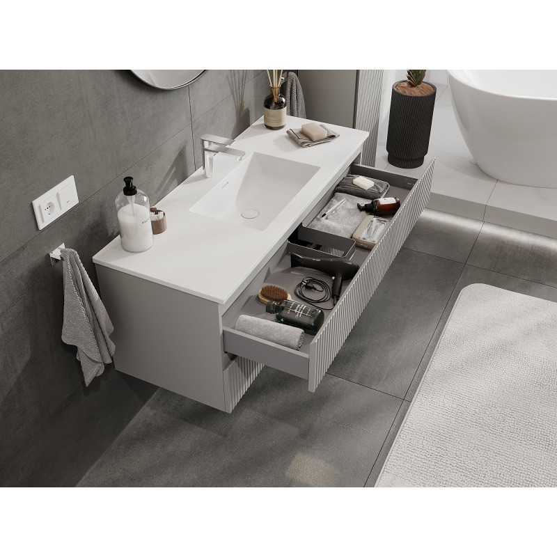 Mexen Rivel meuble de salle de bain 120 cm avec lavabo Otis, 2 tiroirs, rainuré, gris mat/blanc mat - 91A20-12047-2-BFF62-W18M0