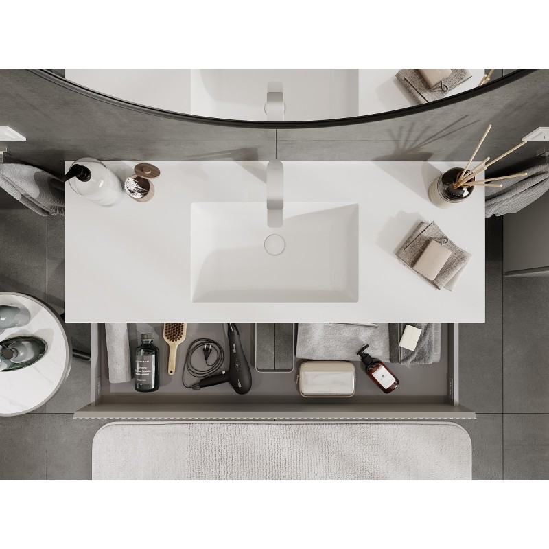 Mexen Rivel meuble de salle de bain 120 cm avec lavabo Otis, 2 tiroirs, rainuré, gris mat/blanc mat - 91A20-12047-2-BFF62-W18M0
