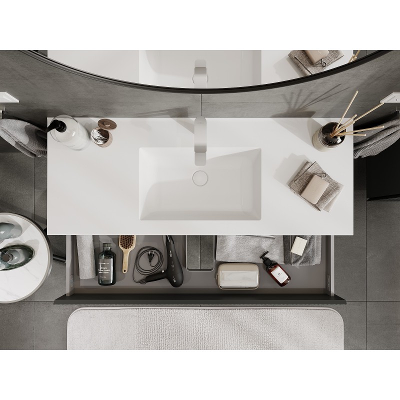 Mexen Rivel armario de baño de 120 cm con lavabo Otis, 2 cajones, acanalado, grafito mate/blanco mate -