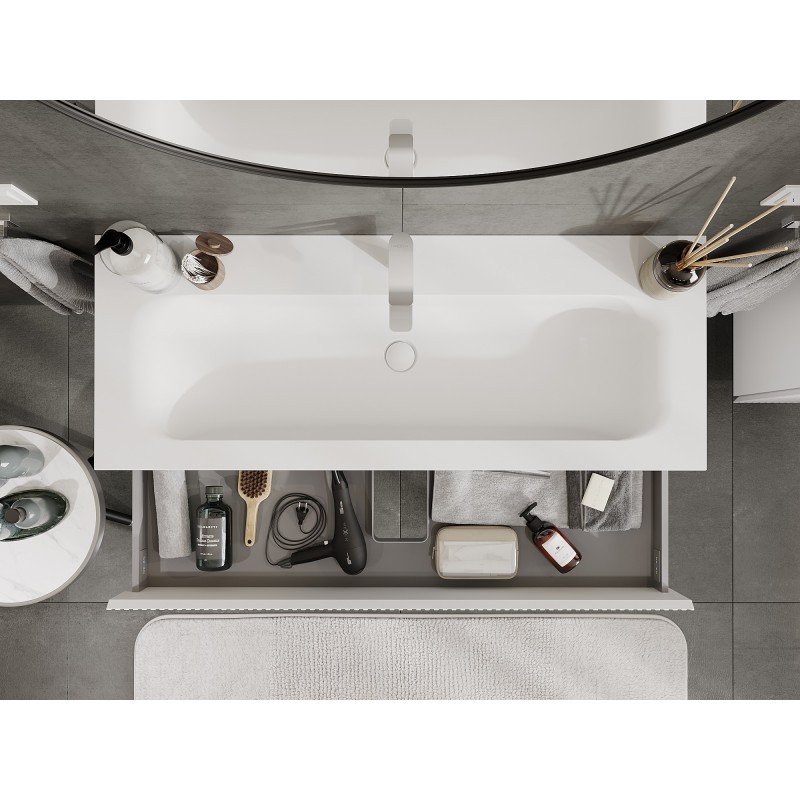 Mexen Rivel meuble de salle de bain 120 cm avec lavabo Vela, 2 tiroirs, rainuré, blanc mat - 91A20-12047-2-BFF01-W23M01