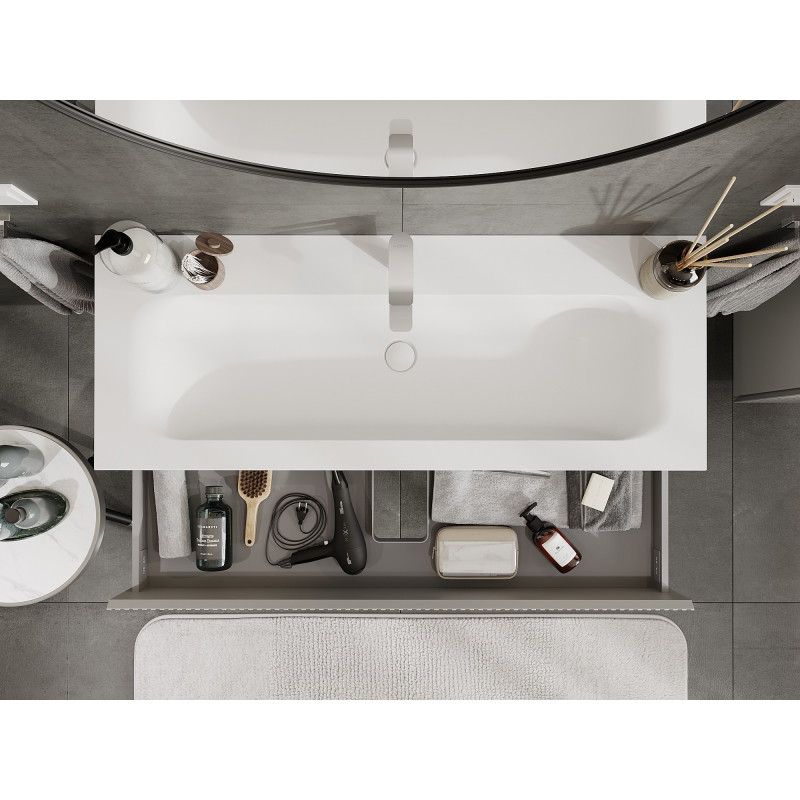 Mexen Rivel bathroom cabinet 120 cm with sink Vela, 2 drawers, fluted, gray matte/white matte - 91A20-12047-2-BFF62-W23M0