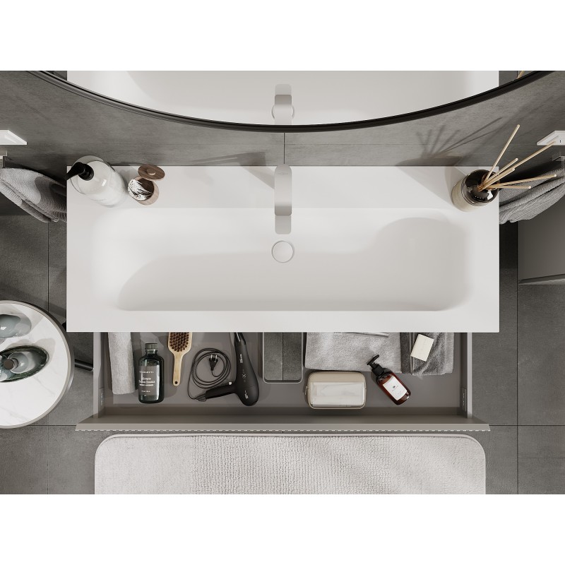 Mexen Rivel meuble de salle de bains 120 cm avec lavabo Vela, 2 tiroirs, rainuré, gris mat/blanc mat -