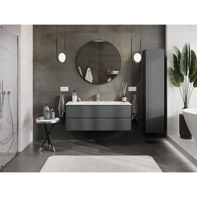 Mexen Rivel meuble de salle de bain 120 cm avec lavabo Vela, 2 tiroirs, cannelé, graphite mat/blanc mat -