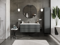 Mexen Rivel bathroom cabinet 120 cm with sink Vela, 2 drawers, fluted, matte graphite/white matte - 91A20-12047-2-BFF66-W23M