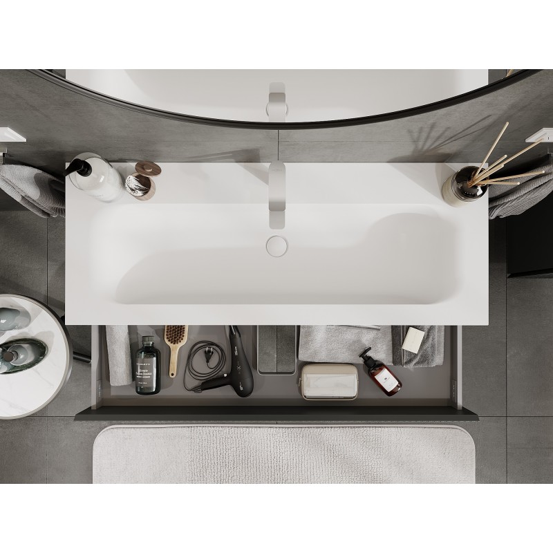 Mexen Rivel armario de baño de 120 cm con lavabo Vela, 2 cajones, acanalado, grafito mate/blanco mate -