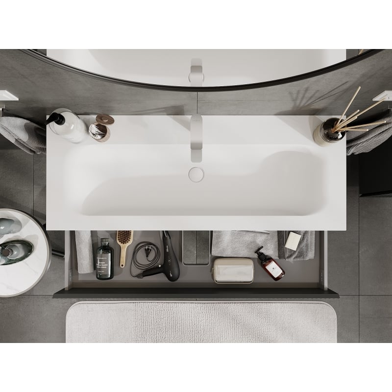 Mexen Rivel bathroom cabinet 120 cm with sink Vela, 2 drawers, fluted, matte graphite/white matte - 91A20-12047-2-BFF66-W23M