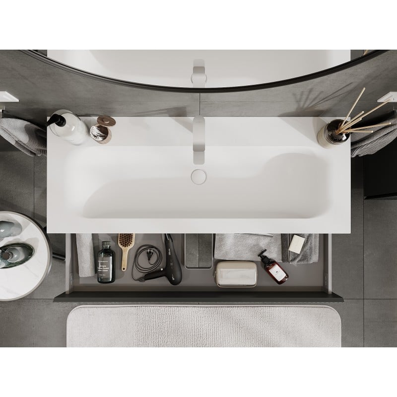 Mexen Rivel meuble de salle de bain 120 cm avec lavabo Vela, 2 tiroirs, cannelé, graphite mat/blanc mat -