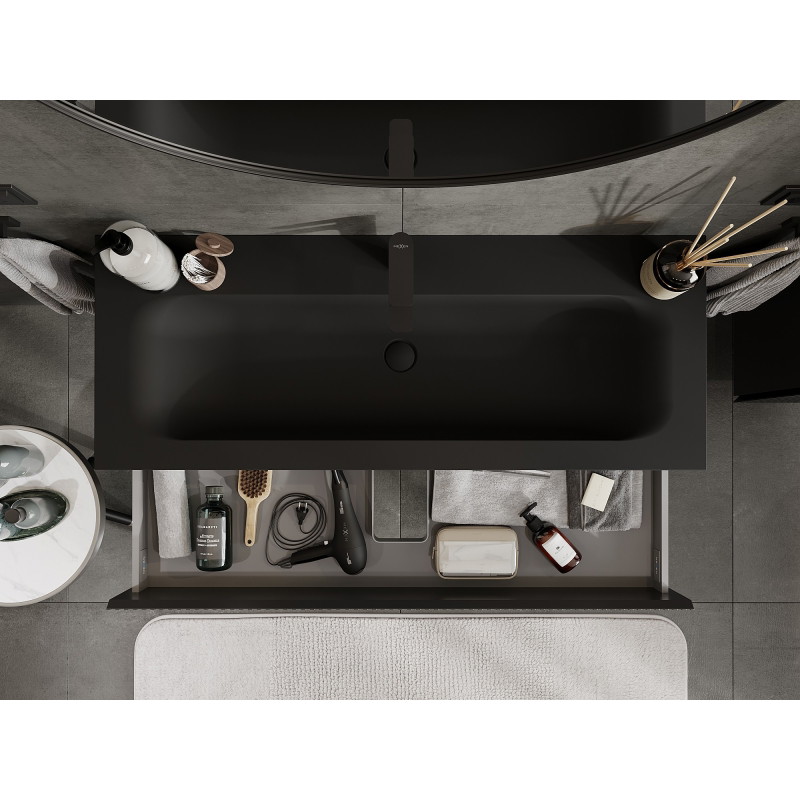 Mexen Rivel armario de baño de 120 cm con lavabo Vela, 2 cajones, estriado, negro mate - 91A20-12047-2-BFF71-W23M71