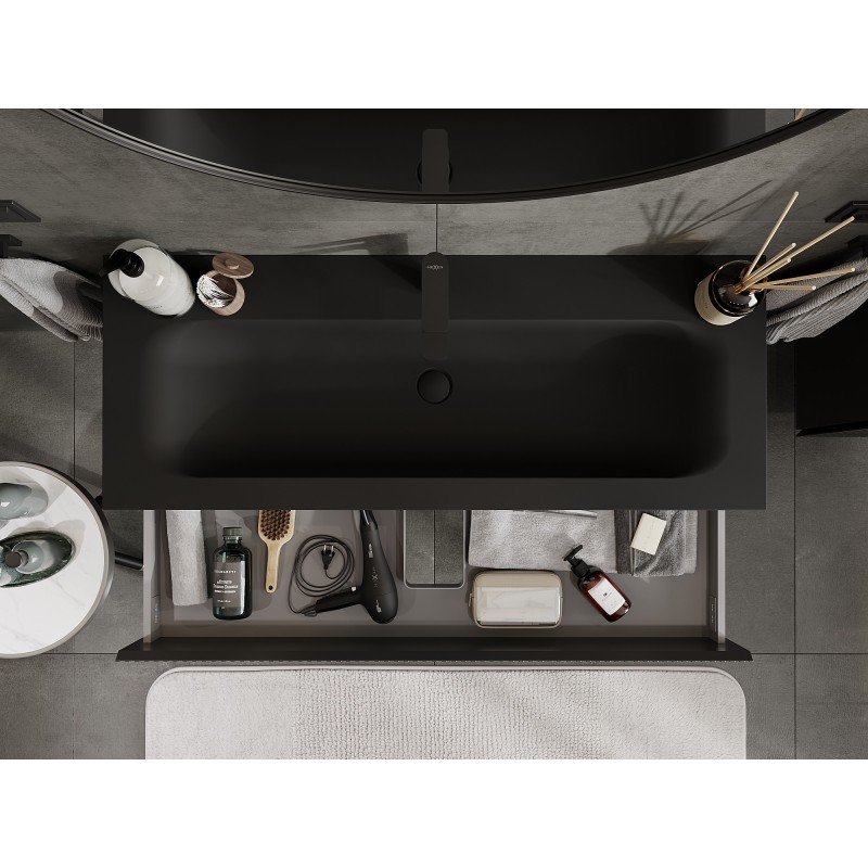 Mexen Rivel kopalna omarica 120 cm z umivalnikom Vela, 2 predala, rebrasta, črna mat - 91A20-12047-2-BFF71-W23M71