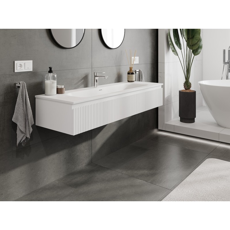 Mexen Rivel mobile da bagno 140 cm con lavandino Vela, 1 cassetto, scanalato, bianco opaco - 91A20-14023-1-BF01-W23M01