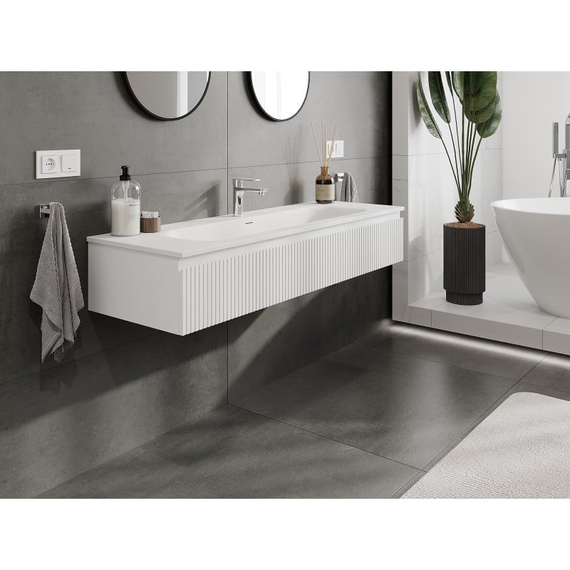Mexen Rivel szafka łazienkowa 140 cm z umywalką Vela, 1 szuflada, ryflowana , biała mat - 91A20-14023-1-BF01-W23M01
