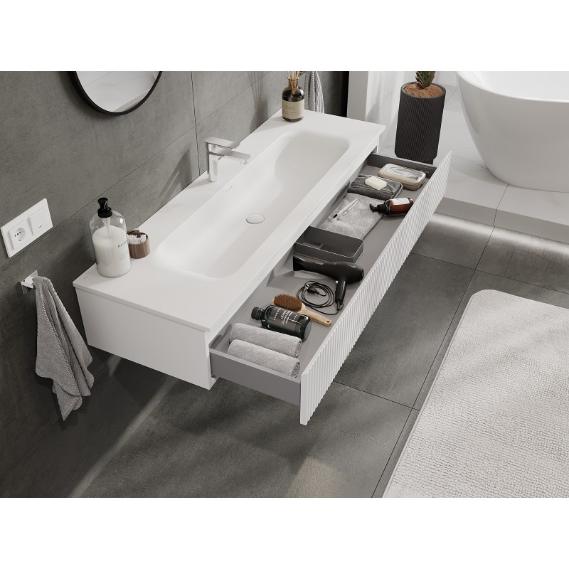 Mexen Rivel mobile da bagno 140 cm con lavandino Vela, 1 cassetto, scanalato, bianco opaco - 91A20-14023-1-BF01-W23M01