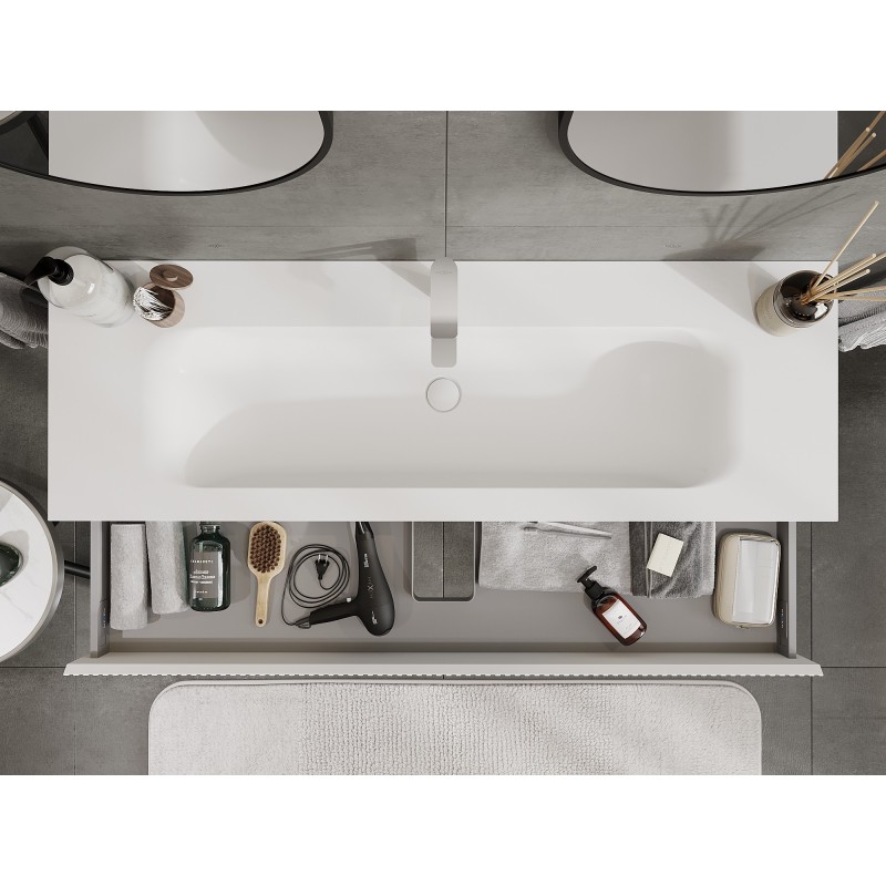 Mexen Rivel meuble de salle de bain 140 cm avec lavabo Vela, 1 tiroir, rainuré, blanc mat - 91A20-14023-1-BF01-W23M01