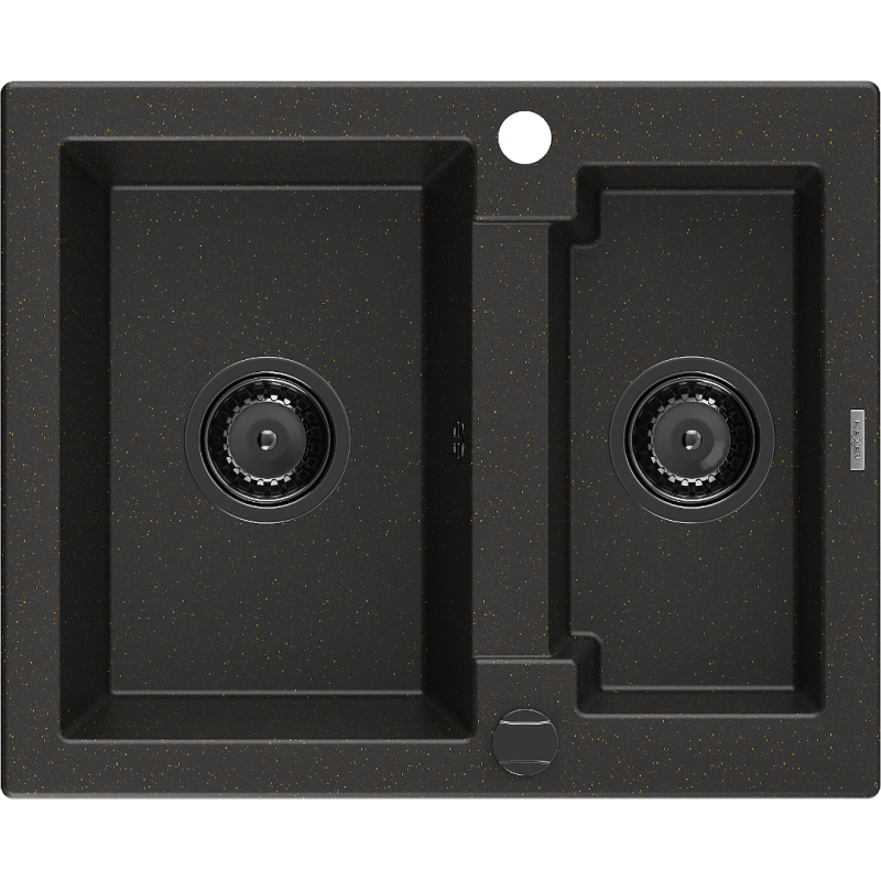 Mexen Carlos fregadero de granito 1,5 tazones 582 x 475 mm, negro/oro metalizado, sifón negro - 6518581500-75-B