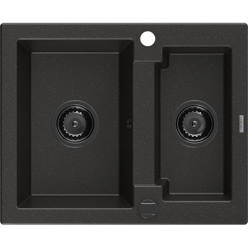 Mexen Carlos lavello in granito 1,5 vasche 582 x 475 mm, nero/oro metallizzato, sifone nero - 6518581500-75-B