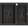 Mexen Carlos fregadero de granito 1,5 tazones 582 x 475 mm, negro/oro metalizado, sifón negro - 6518581500-75-B