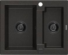 Mexen Carlos granite sink 1.5-bowl 582 x 475 mm, black/gold metallic, black siphon - 6518581500-75-B