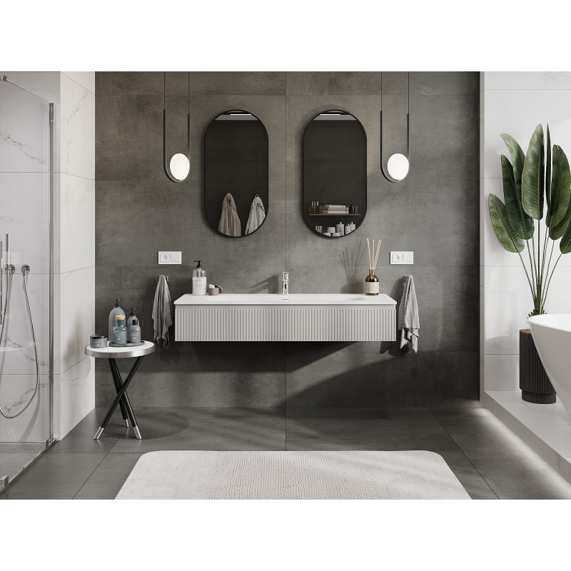 Mexen Rivel armario de baño 140 cm con lavabo Vela, 1 cajón, ranurado, gris mate/blanco mate - 91A20-14023-1-BF62-W23M01