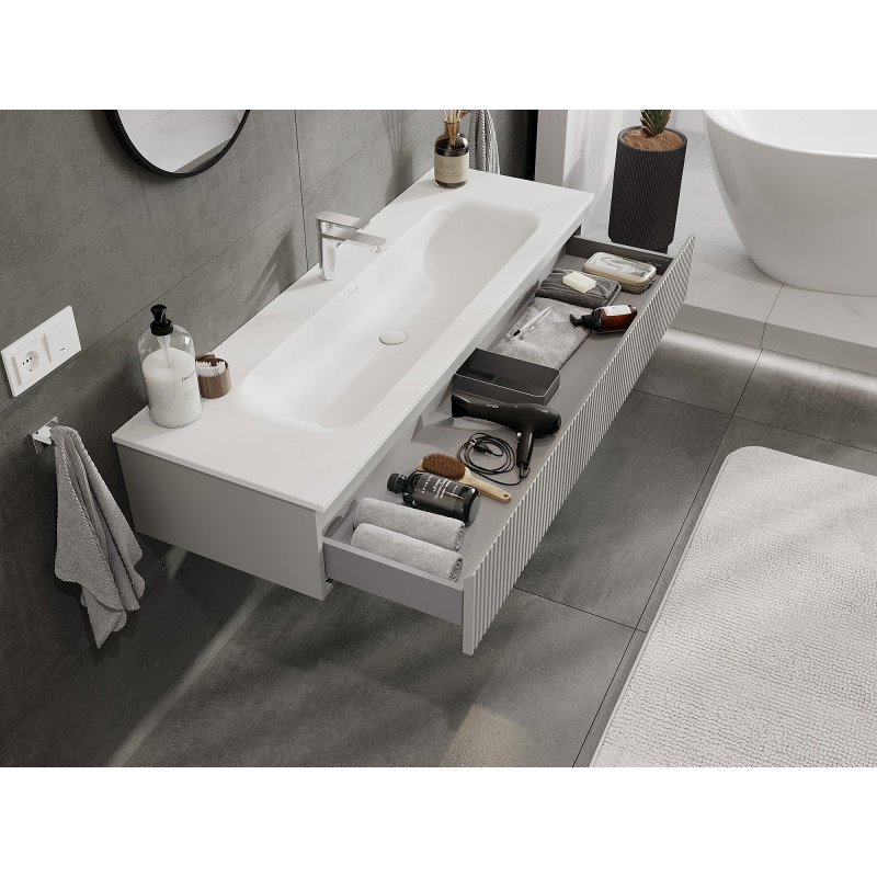 Mexen Rivel badkamerkast 140 cm met wastafel Vela, 1 lade, gegroefd, grijs mat/wit mat - 91A20-14023-1-BF62-W23M01
