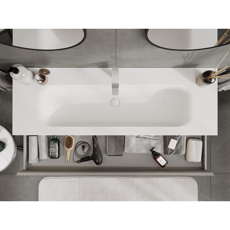 Mexen Rivel mobile da bagno 140 cm con lavabo Vela, 1 cassetto, scanalato, grigio opaco/bianco opaco - 91A20-14023-1-BF62-W23M01
