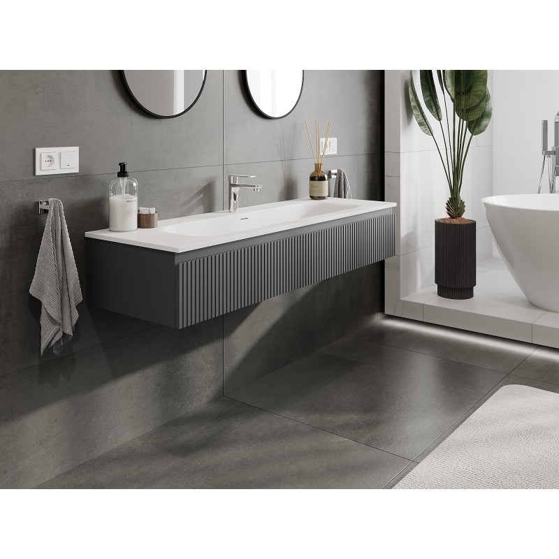 Mexen Rivel mobile da bagno 140 cm con lavabo Vela, 1 cassetto, scanalato, grafite opaco/bianco opaco - 91A20-14023-1-BF66-W23M0