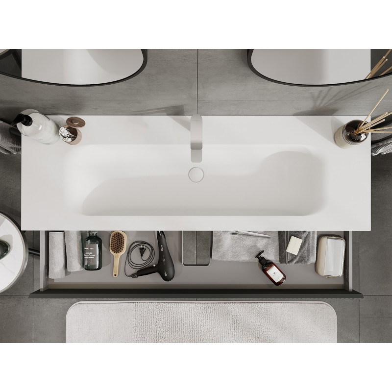 Mexen Rivel bathroom cabinet 140 cm with sink Vela, 1 drawer, fluted, matte graphite/white matte - 91A20-14023-1-BF66-W23M0