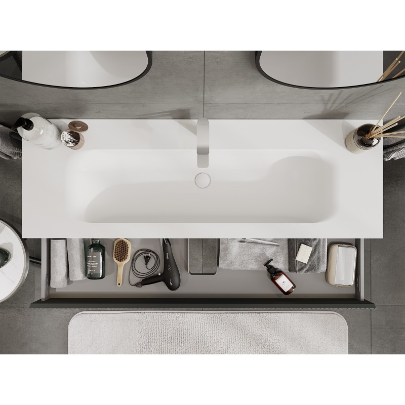 Mexen Rivel mobile da bagno 140 cm con lavabo Vela, 1 cassetto, scanalato, grafite opaco/bianco opaco - 91A20-14023-1-BF66-W23M0